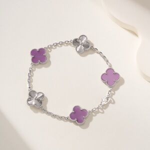 Women's Van Cleef & Arpels Silver Bracelet with Lavender Clover Motifs
